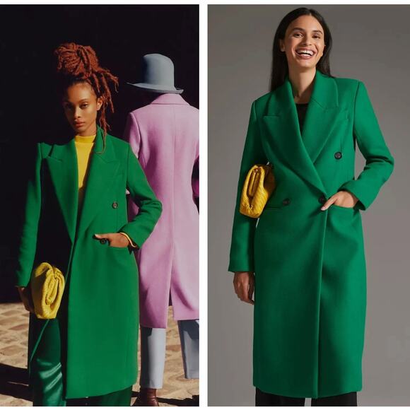 ANTHROPOLOGIE x AVEC LES FILLES Double-Breasted Coat Kelly Green Sz XL $268 - Picture 1 of 6